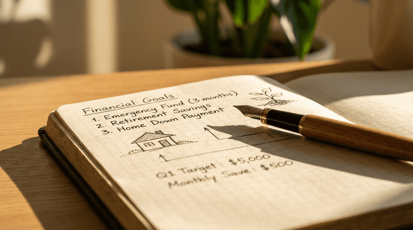 Hand writing financial planning notes in a journal