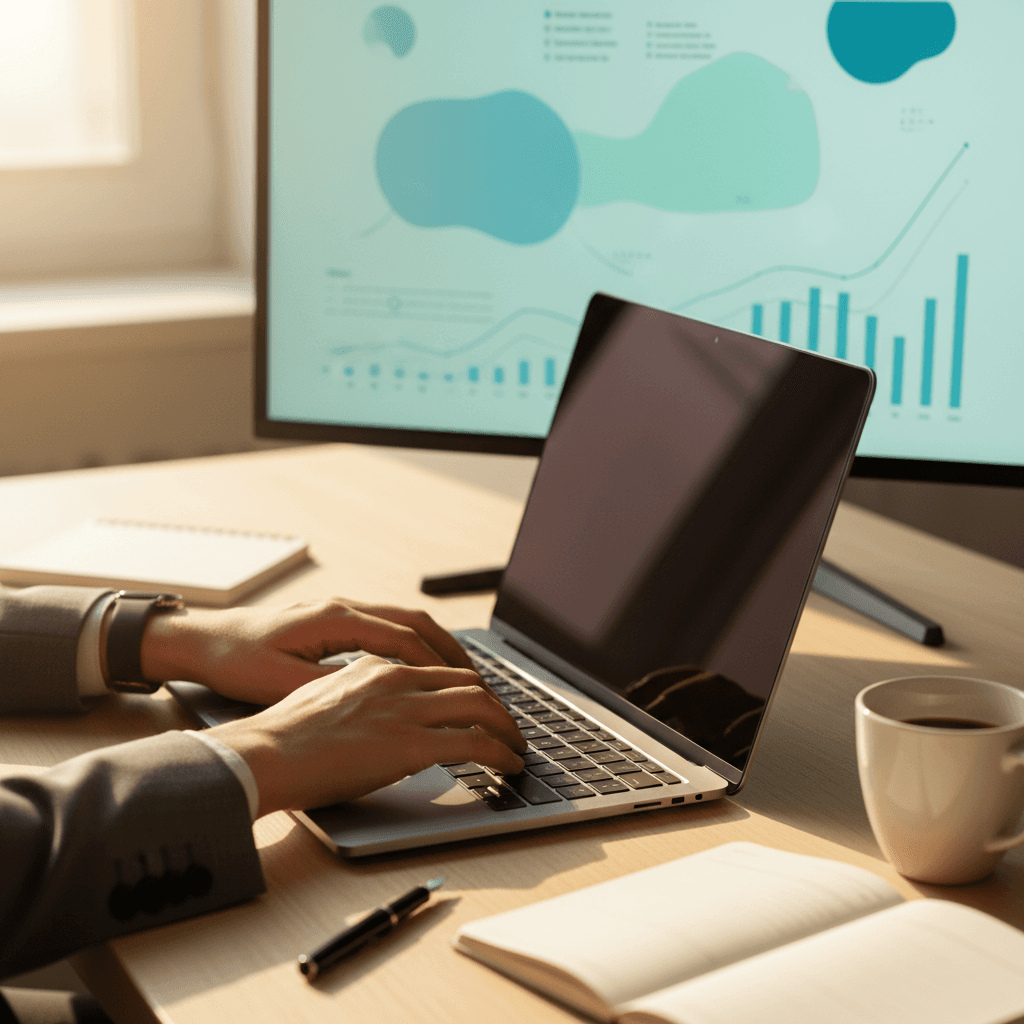 A diverse group of investors gathered around a laptop studying institutional chart analysis together in a collaborative setting